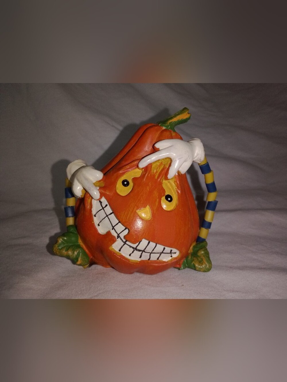 Halloween Funny Pumpkin Jack O Lantern Face Spooky Arms Figurine 3" Tall